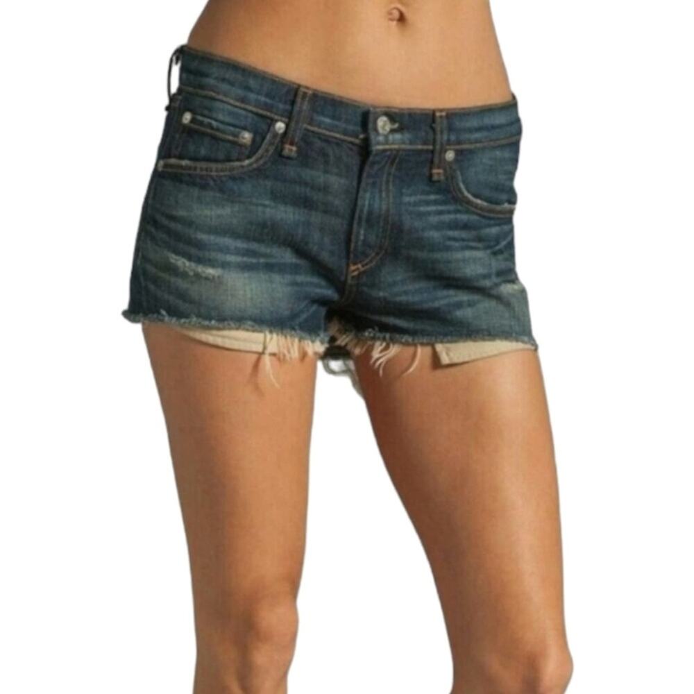 Rag & Bone Mila Denim Shorts In Sheffield Distressed Cut Off Style Medium Wash - Picture 1 of 11